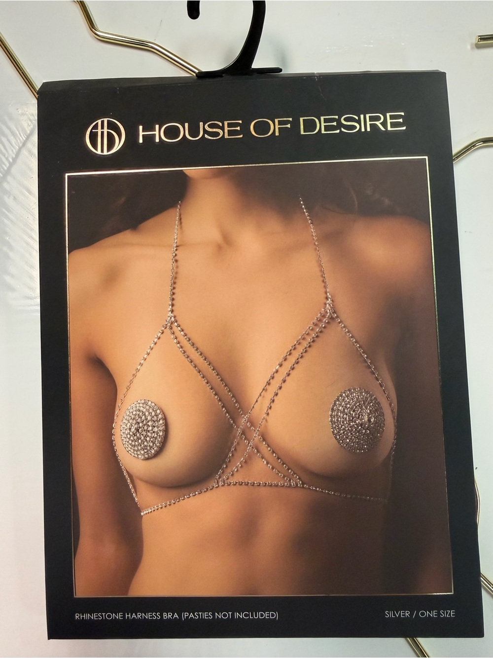 Silver Rhinestone Harness Bra Necklace